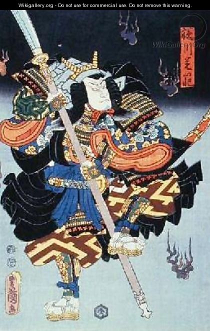 Kamezo As The Warrior Monk in a scene from Sembouzakura at the Ichimura Theatre - Utagawa Kunisada