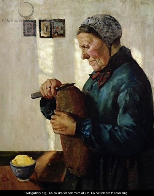 Woman cutting bread - Christian Krohg