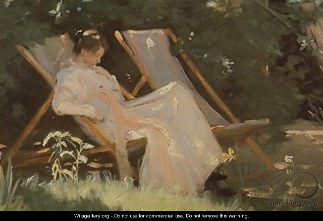 The artists wife sitting in a garden chair at Skagen - Peder Severin Kroyer