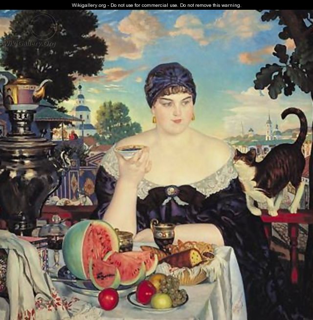 The Merchants Wife at Tea - Boris Kustodiev
