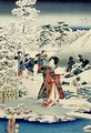 Maids in a snow covered garden - Utagawa (Toyokuni III) Kunisada