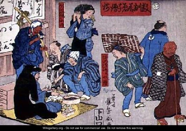 Moral teaching for shopboys giving good and bad examples of behaviour 10 - Utagawa Kuniyoshi
