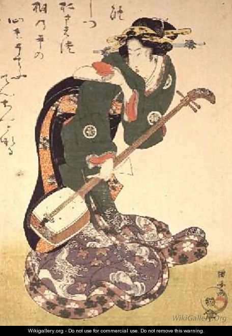Courtesan with musical instrument - Utagawa Kuniyoshi