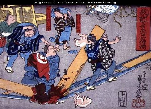 Moral teaching for shopboys giving good and bad examples of behaviour 4 - Utagawa Kuniyoshi