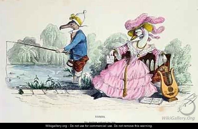 Marriage by the Book caricature from Les Metamorphoses du Jour 2 - (Jean Ignace Isidore Gerard) Grandville