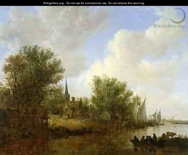 River scene with a View of Overschie - Jan van Goyen