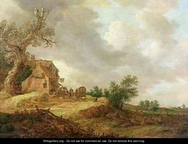 Landscape with Figures Outside an Inn - Jan van Goyen