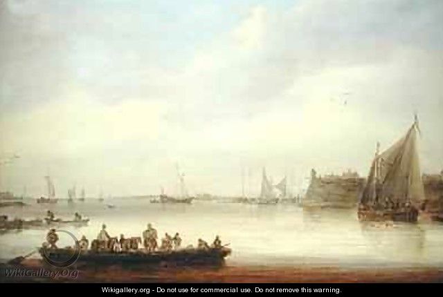 A River Landscape with a Ferry Boat - Jan van Goyen