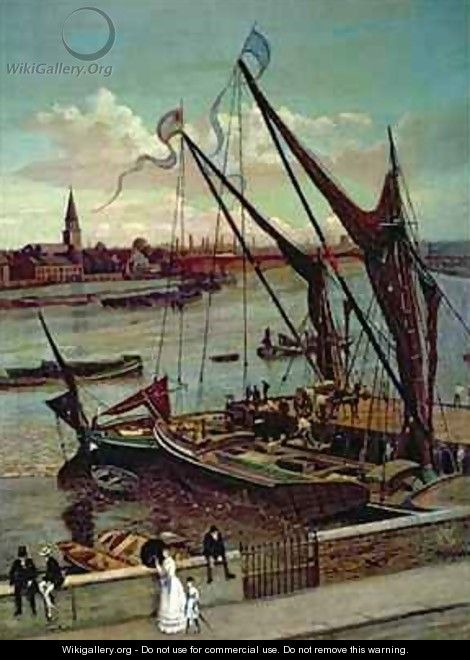 Unloading the Barge Lindsay Jetty and Battersea Church - Walter Greaves