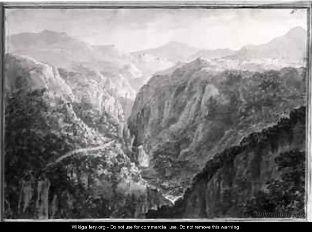 Scene from the Inn at Devils Bridge with the Fall of the Rhydal - Amos and Green, Harriet Green