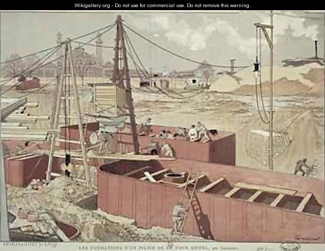 Laying the Foundations for the Eiffel Tower - Eugene Grasset