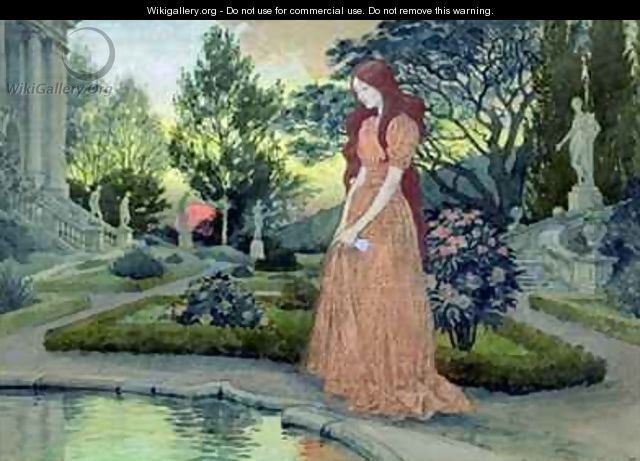 Young girl in a garden - Eugene Grasset