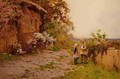 Two Children with a Rabbit Outside a Cottage by the Sea - J.A. Lynas Gray