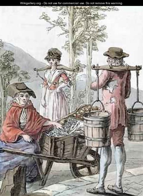 English Peasants Selling Fruit and Carrying Milk - (after) Grasset de Saint-Sauveur, Jacques