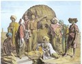 Monsieur Drovetti and his followers using a plumb line to measure a colossal head in the Egyptian desert - (after) Granger