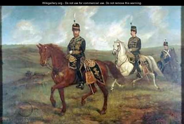 The Prince of Wales 1841-1910 with Lieutenant Colonel Valentine Baker 1827-87 reviewing the 10th Hussars Aldershot - Sir Francis Grant