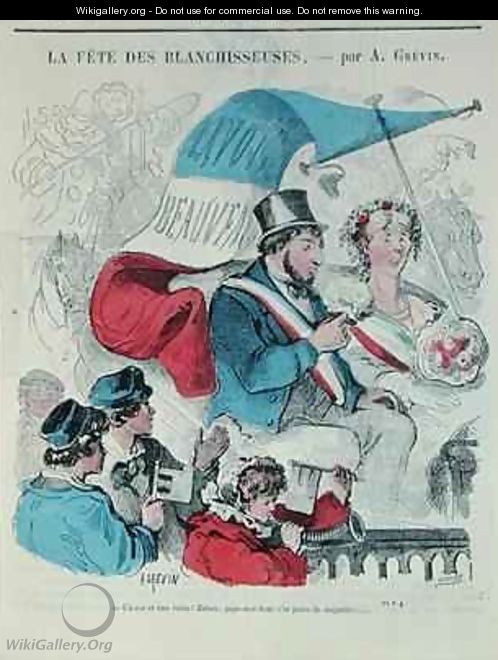 Cartoon depicting the Fete des Blanchisseuses - (after) Grevin, Alfred