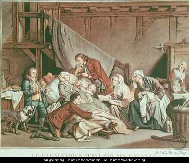 The Paralytic Man Helped by his Children - (after) Greuze, Jean Baptiste