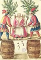 Two Venetian magicians sawing a woman in half - Jan van Grevenbroeck