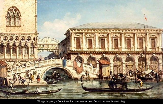 View of the Doges Palace the Bridge of Sighs and the Prison - Giovanni Grubacs