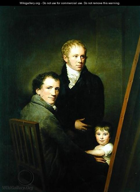 Self portrait with the Foster Daughter Lina Groger and the painter Heinrich Jakob Aldenrath - Friedrich Carl Groger
