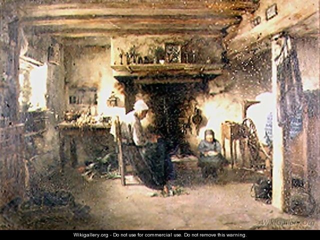 Interior of a peasant cottage - T. Grondard