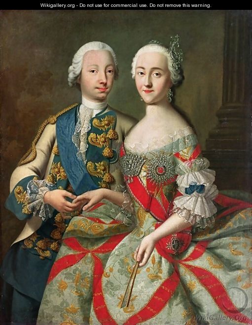 Portrait of Catherine the Great 1729-96 and Prince Petr Fedorovich 1728-62 - Georg Christoph Grooth