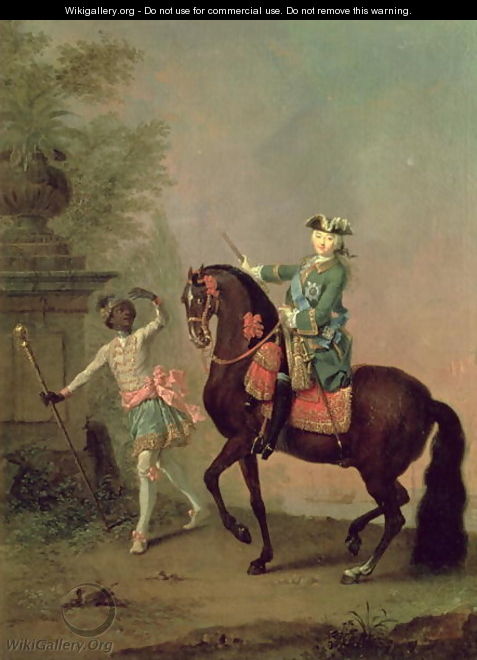 Portrait of Empress Elizabeth Petrovna 1709-62 on Horseback with a Negro Boy - Georg Christoph Grooth