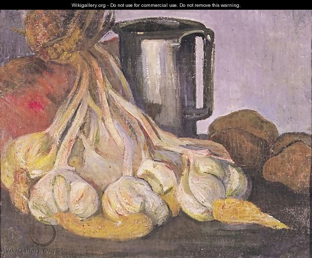 A Bunch of Garlic and a Pewter Tankard - Meyer Isaac de Haan