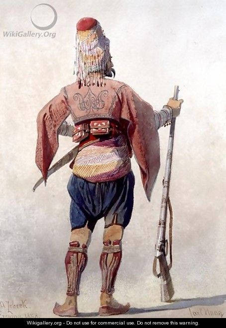 A Zebeck a Turkish warrior standing holding a gun - Carl Haag