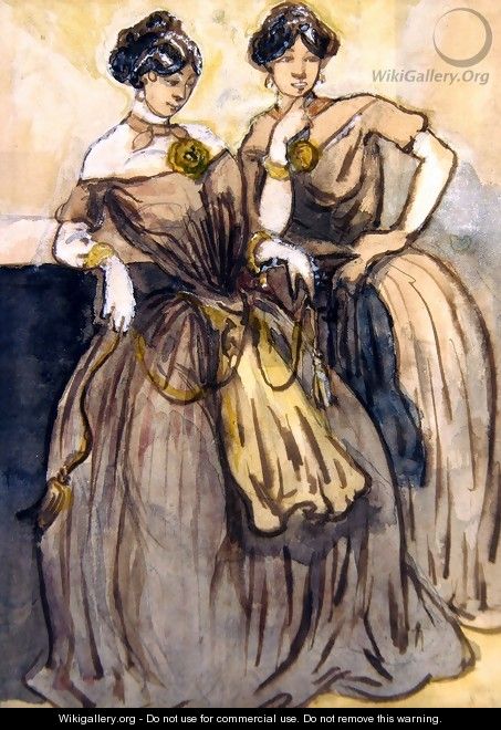 Two young women standing - Constantin Guys