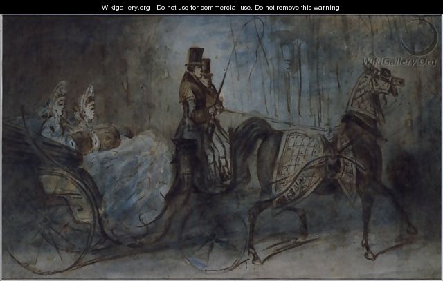 Elegant women in a horse draw carriage - Constantin Guys