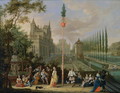 Elegant figures playing musical instruments around a maypole - Pieter Gysels