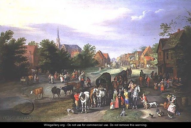 Travellers resting at a village - Pieter Gysels