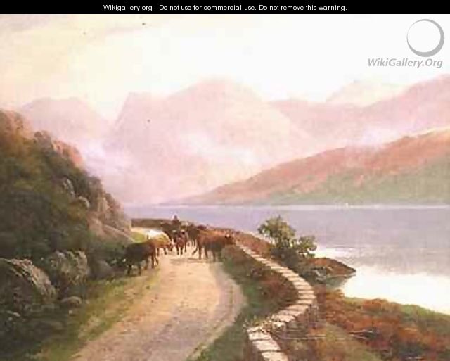 Drover with Cows by Lake Buttermere Evening - H.R. Hall