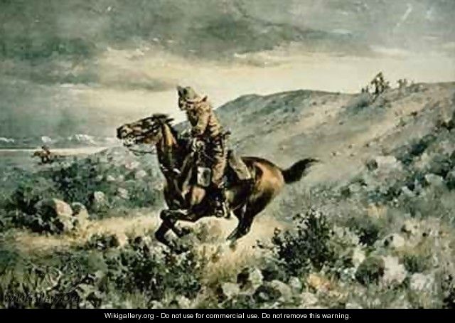 Pony Express pursued by Indians - Henry W. Hansen