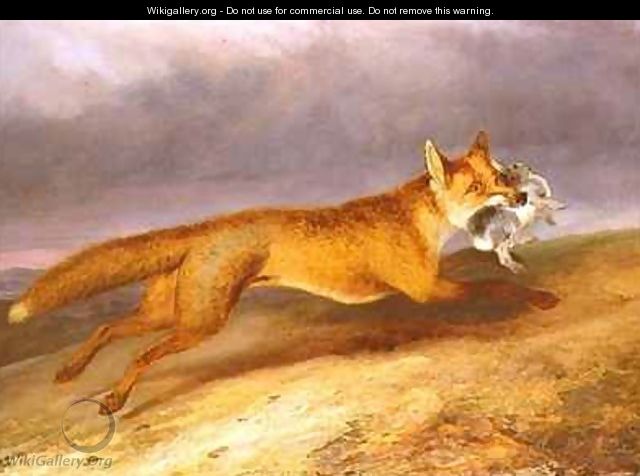Fox making off with a Rabbit - Charles Hancock