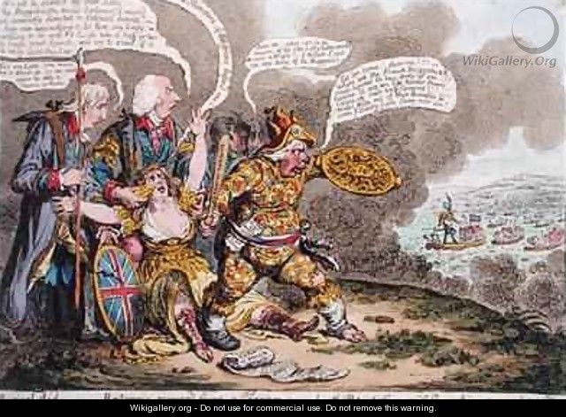 Physical Aid or Britannia recovered from a trance also The Patriotic Courage of Sherry Andrews and a Peep into the Fog - James Gillray