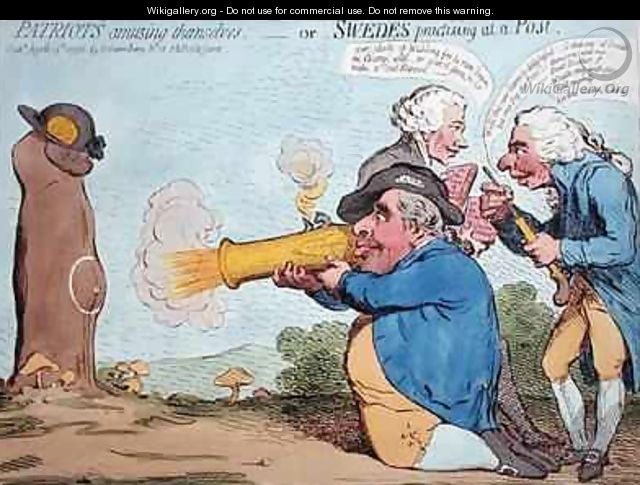 Patriots amusing themselves or Swedes practising at a Post 2 - James Gillray