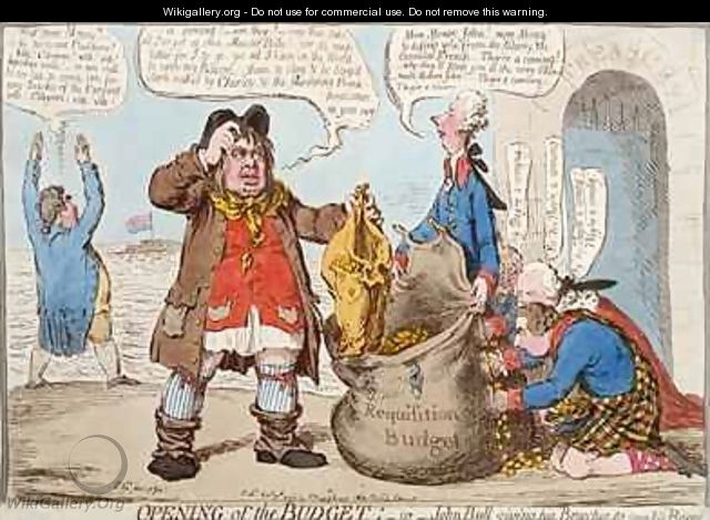 Opening of the Budget or John Bull Giving his Breeches to Save his Bacon - James Gillray
