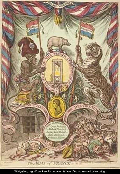 The Arms of France illustration from Loyal and patriotic hand bills songs addresses etc on the threatened invasion of Great Britain by Bonaparte - James Gillray