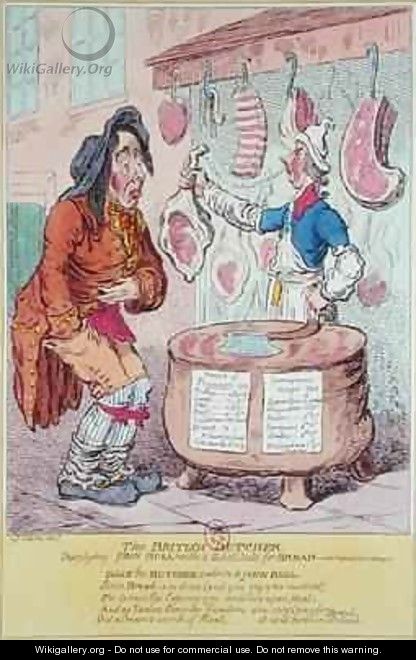 The British Butcher supplying John Bull with a substitute for bread - James Gillray
