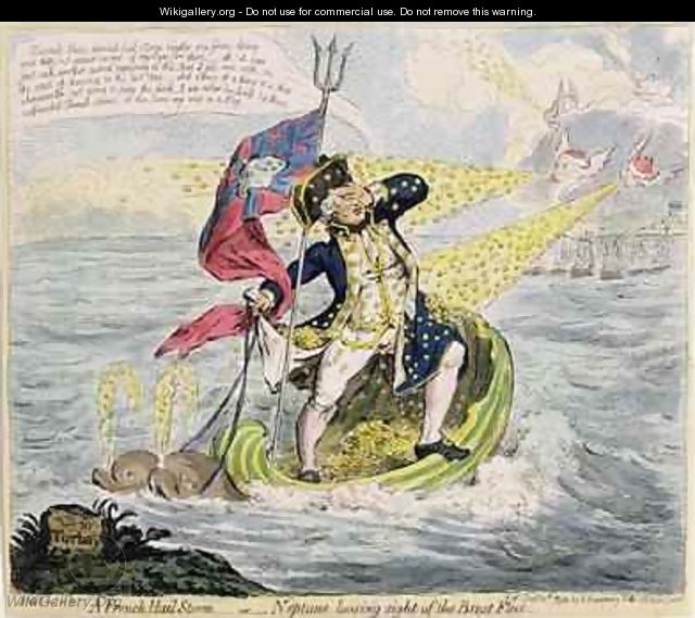 A French Hail Storm or Neptune losing sight of the Brest Fleet - James Gillray