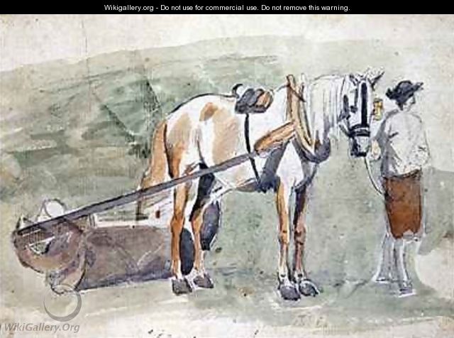 Man with a horse harnessed to a roller - Sawrey Gilpin