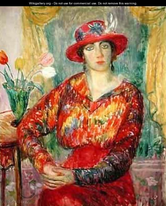 Girl in a Red Dress and Hat - William Glackens