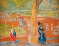 Park Woman in Blue under a Tree - William Glackens