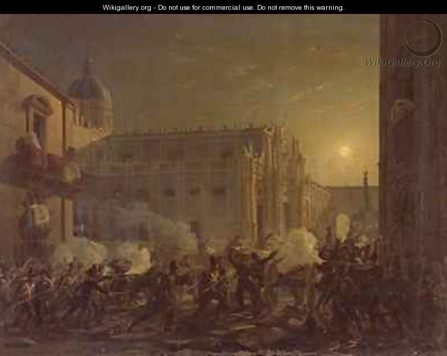 The Burning of Catania after the Towns Conquest by the Bern Regiment in 1849 - Carl Wilhelm Goetzloff