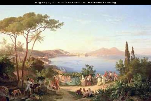 Bay of Naples with Dancing Italians - Carl Wilhelm Goetzloff