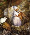 Fairy Lovers in a Birds Nest Watching a White Mouse - Frederick Goodall
