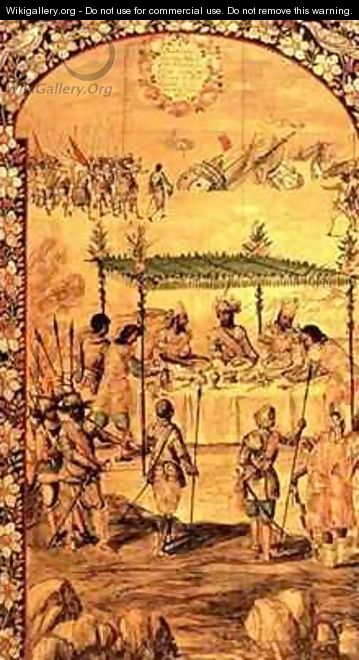 The Conquest of Mexico Hernando Cortes 1485-1547 Orders the Destruction of the Ships and Meets with the Ambassadors of Montezuma 1466-1520 in 1520 - Miguel and Juan Gonzalez